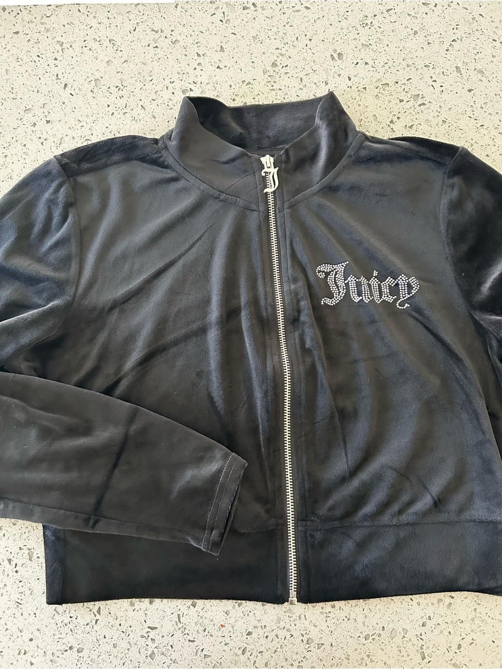 Juicy Couture Black Velour Rhinestone 'Juicy' Zip Bomber Jacket